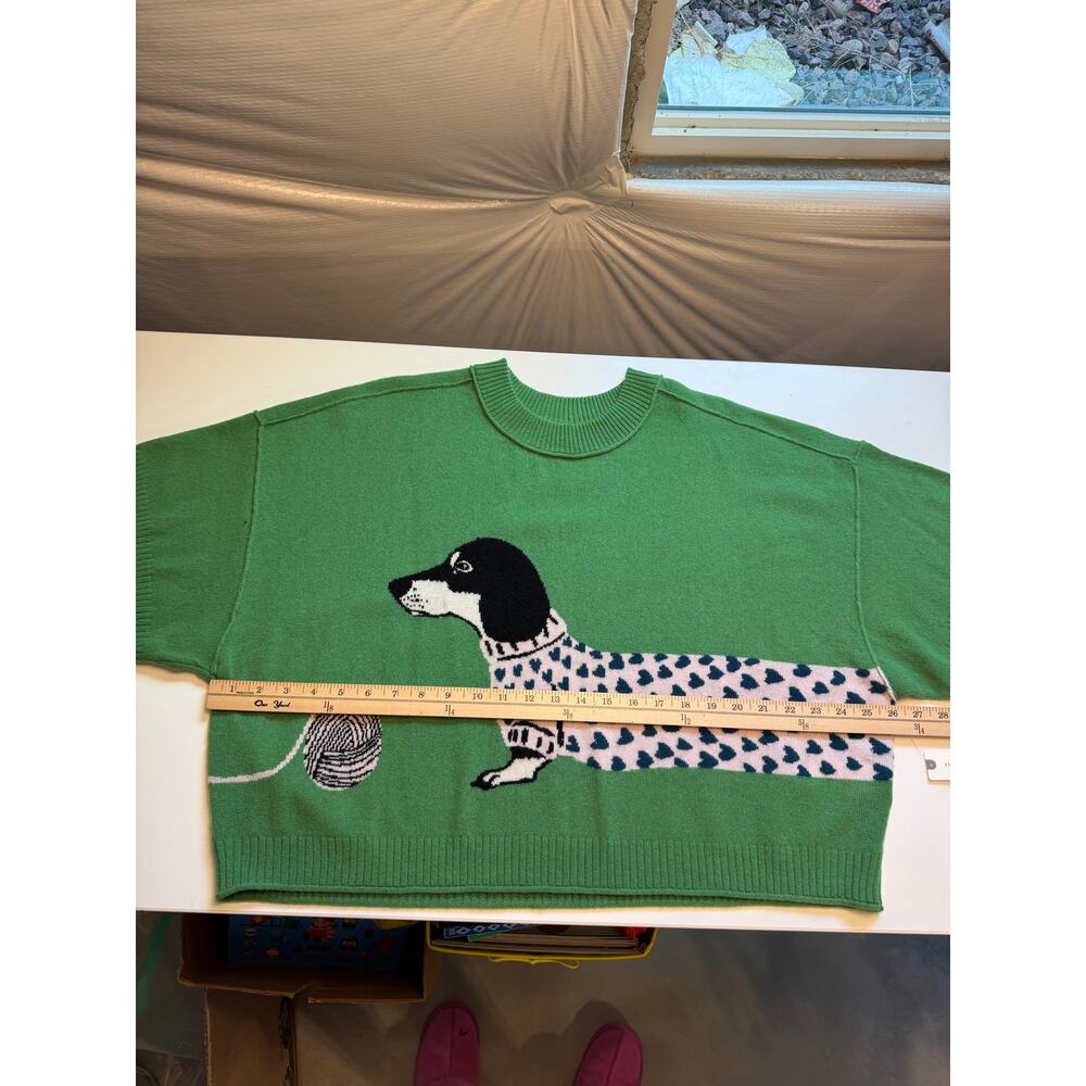 NWT Anthropologie Goldie 100% Cashmere Green Dachschund Sweater Size L Novelty - Picture 10 of 12